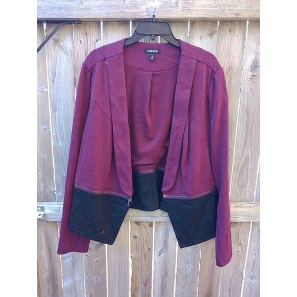 Torrid Color Block Shawl Collar Blazer Cardigan Black & Maroon Red 2X #10416601 - Picture 3 of 10